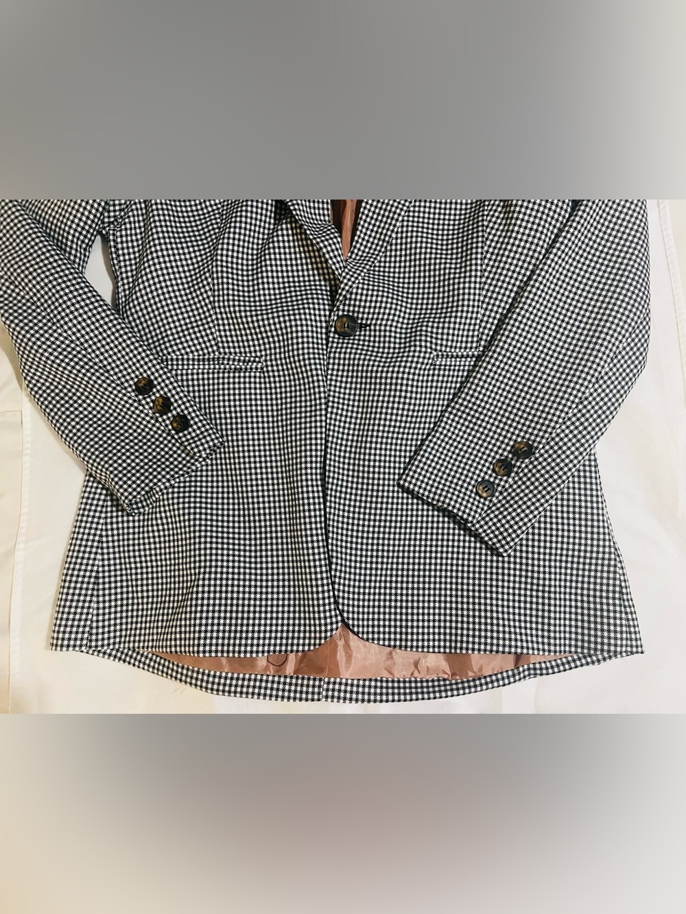 women’s black & white micro houndstooth blazer single-button closure large work - Picture 4 of 12